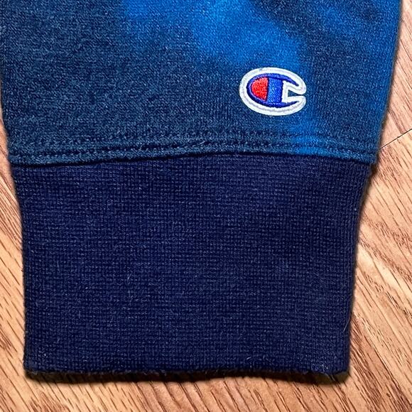 Champion Blue Tie Dye Hoodie | S | Fleece Pullover 90s/Y2K Activewear Sweatshirt - Picture 6 of 10